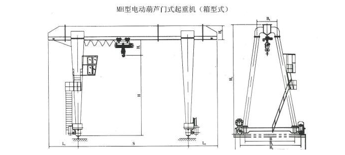10噸MH型單梁門(mén)式起重機(jī)結(jié)構(gòu)圖 10噸MH型單梁門(mén)式起重機(jī)結(jié)構(gòu)圖