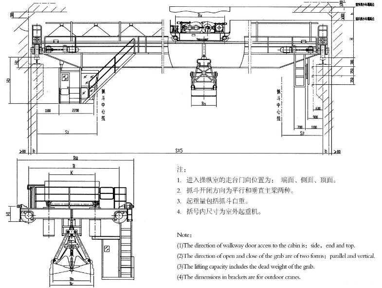 雙梁抓斗橋式起重機(jī)結(jié)構(gòu)圖 雙梁抓斗橋式起重機(jī)結(jié)構(gòu)圖