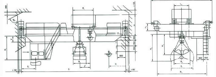 QN型抓斗吊鉤雙用橋式起重機(jī)結(jié)構(gòu)圖 QN型抓斗吊鉤雙用橋式起重機(jī)結(jié)構(gòu)圖